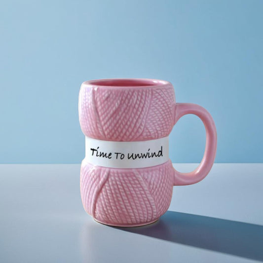 Mug en Céramique Rose Design Pelote de Laine